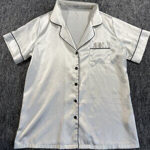 White Satiny sleep set small button top shorts